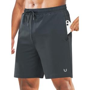 NORTHYARD Men's 7" Gym Shorts Knit Athletic Tennis Shorts for Men with Zipper Pockets for Workout Athletic Training (Large, Darkgrey)
