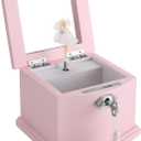 Pink Small Ballerina Musical Jewelry Box with Mirror and Lock for GirlsPink Kid's Jewelry Storage Music Chest,Gift for Christmas,New Year,Birthday