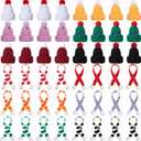 Bencailor 48 Pcs Mini Christmas Hats and Tiny Scarf Set Mini Knitting Doll Hat Scarf Santa Small Snowman Hat Ornaments for DIY Craft Art Doll Decoration (Cute Color)