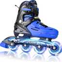 2PM SPORTS Inline Skates for Kids Boys Girls with Light Up Wheels, Adjustable Children's Roller Skates Blades for Toddler Beginner Youth Indoor Outdoor (Blue), Size 11C