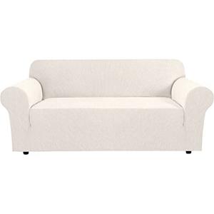 H.VERSAILTEX Stretch Sofa Covers for 3 Cushion Couch Covers Sofa Slipcovers for Living Room Feature Thick Checked Jacquard Fabric with Elastic Bottom, Sofa X-Large - Ivory