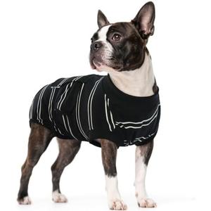 Kuoser Dog Surgery Recovery Suit for Female Male Dogs, Stripes Spay Neuter Anti-Licking Dog Onesie, Surgical Suit Snugly Pet Post Surgery Vest Bodysuit for Abdominal Wounds Skin Disease, Black M