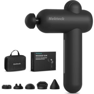 Nekteck Massage Gun Deep Tissue - 12mm Amplitude, 30 Speeds, Full-Body Muscle Relaxation Device with 5-Head for Pain Relief, Quiet USB-C Rechargeable Percussion Muscle Massager for Home Office Travel (Grey)