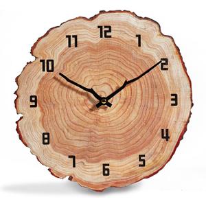 YRUDMBIN Rustic Wall Clock Silent 12 Inch Battery Operated Wooden Home Decor for Bathroom Kitchen Bedroom Living Room, Annual Ring