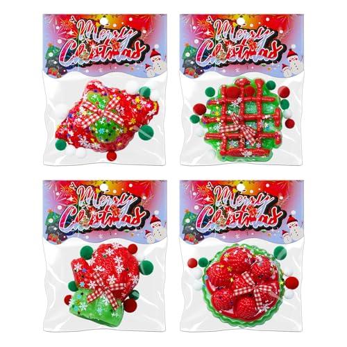 4PCS Christmas Squishy Kit, Squishys Fidget Toys for Kids, Christmas Fufu Squeeze Squishy Pack, Big Squishies Toys for Stocking Stuffers, Adults, Party Favors, Gifts (Cake, Croissant, Waffle, Glove) Pack of 2