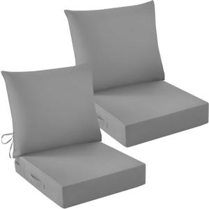 Outdoor Chair Cushions, 24 x 24 Inch Outdoor Cushion for Patio Furniture, Patio Chair Cushion, Waterproof & Fade Resistant Deep Patio Furniture Cushions Set with Handle and Ties, Grey (Set of 2), 24*24+5.75/25*22.5