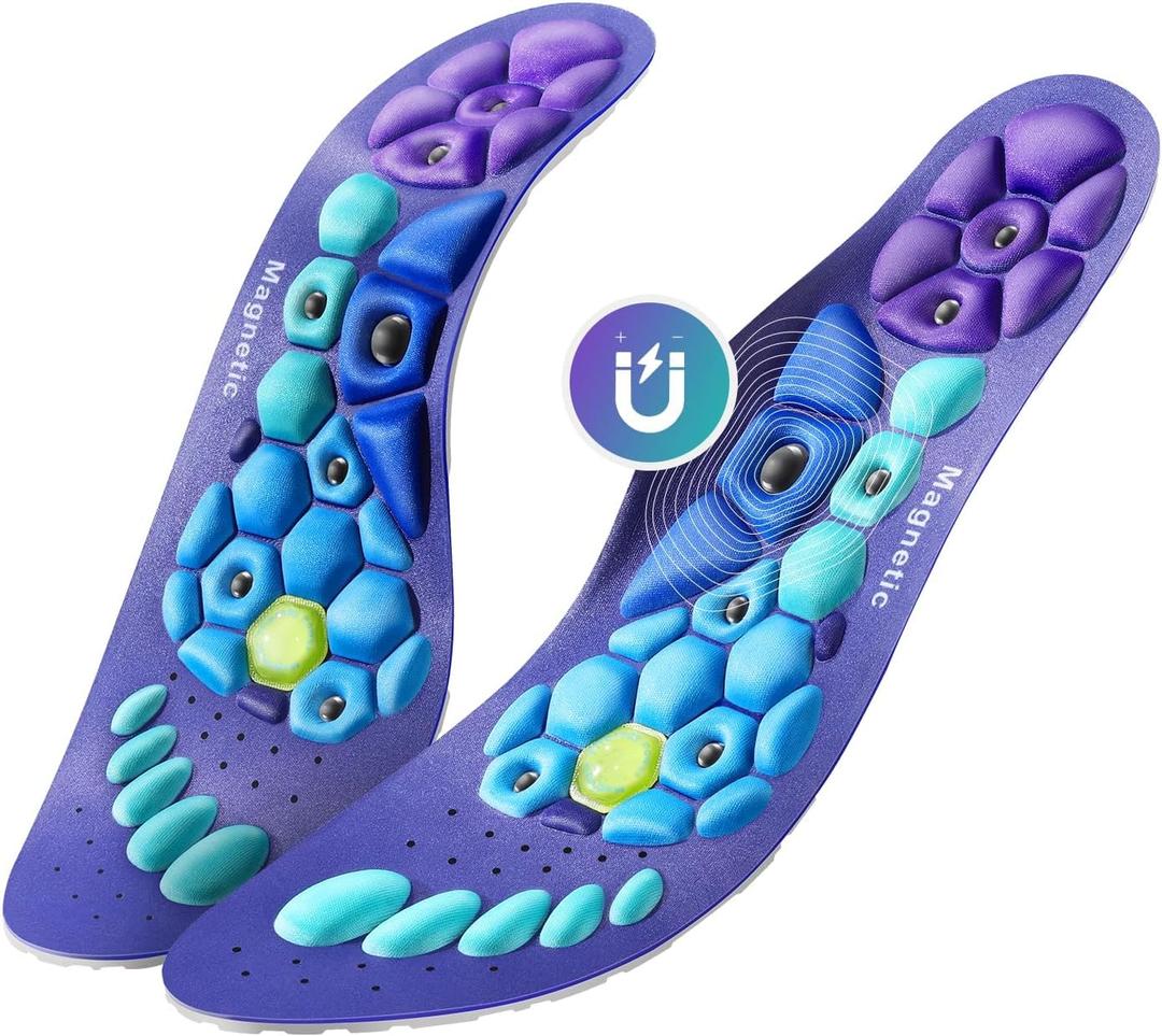 Acupressure Insoles for Men and Women - Orthopedic Acupoint Massage Insoles with Magnetic Technology, Shock Absorption, Non-Slip, Feet and Arch Support (Blue, M(Men 7.5-9/Women 8.5-10))