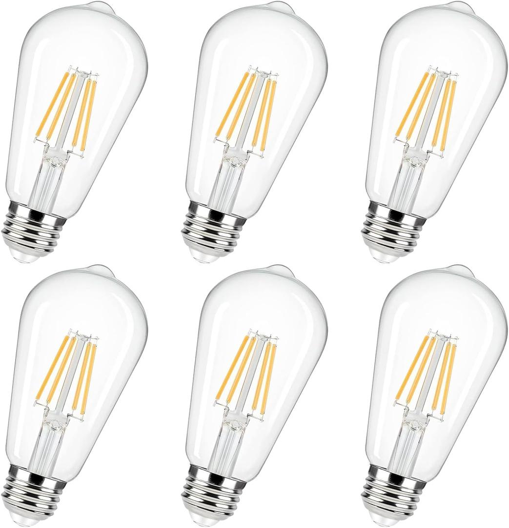 Edison Bulbs 60 Watt Led ST19, 6W(60 Watt Equivalent), 2700K Soft White,Dimmable,ST58 LED Filament Bulb,Clear Glass Light Bulb Lamps for Festive Decoration,600LM, 6 Pack