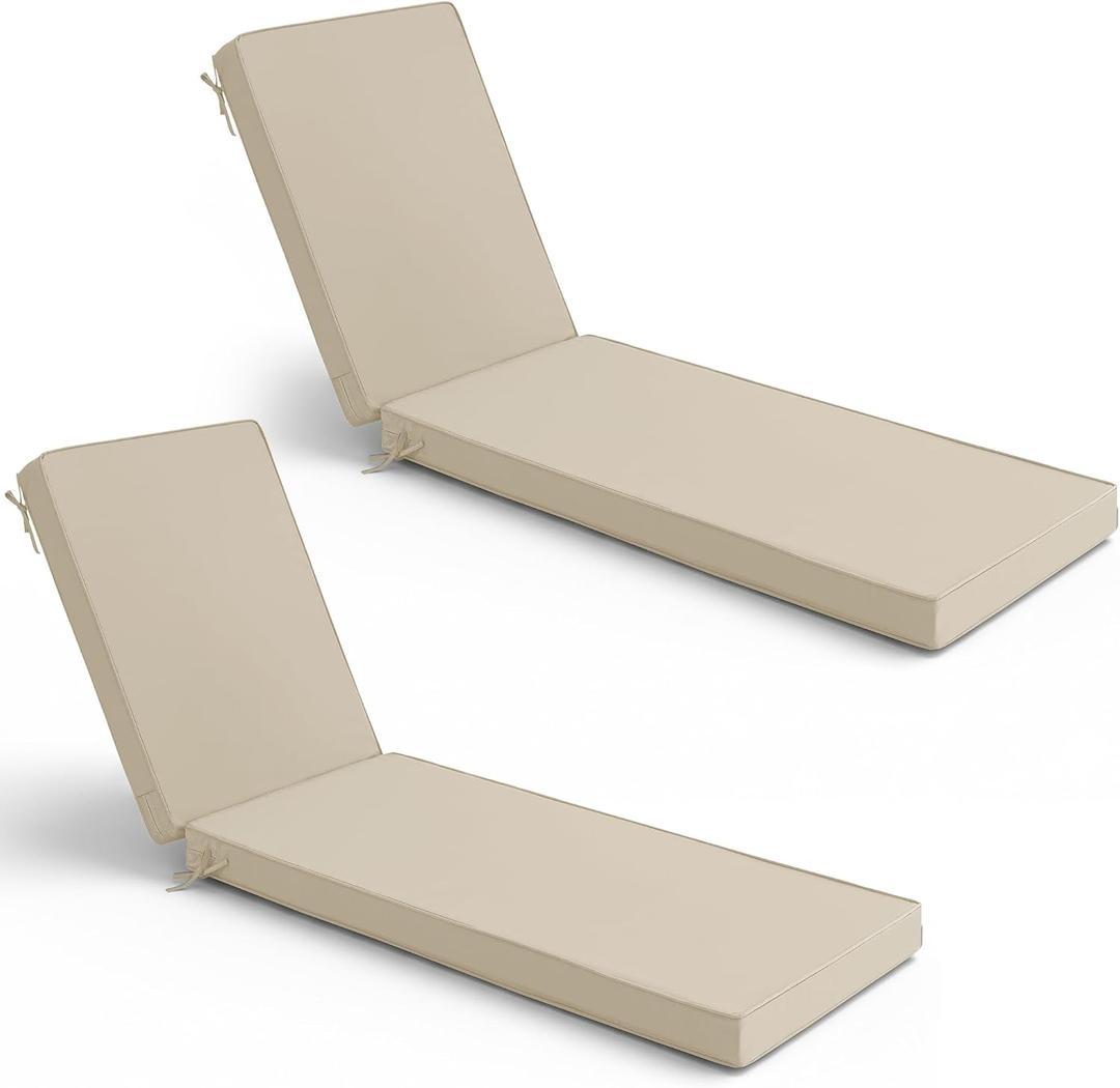 Summsun Chaise Lounge Cushions Outdoor Set of 2 - Waterproof and Fade Resistant Sun Lounger Replacement Cushion - Patio Lounger Pads with Removable Cover for Pool, Deck, Lawn, 80 x 26 x 3 Inch, Cream