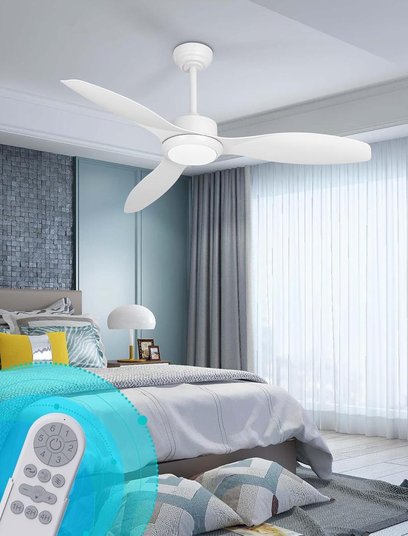 48 inch Ceiling Fans with Lights,White Ceiling Fan with Light and Remote,3 Color Light,6 Speed,DC Motor,for Bedroom/Outdoor/Patios,White