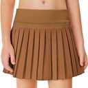 Haloumoning Girls Pleated Skirts with Shorts Athletic Tennis Skorts Sport Performance Skirt with Pockets 4-14 Years (7-8 Years, Brown)