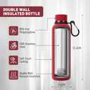 Exllena Slim Insulated Water Bottles for Travel 18oz with Clip, Double Wall Vacuum Stainless Steel Water Bottle Keeps Drinks Cold 24 Hrs/Hot 12 Hrs, 100% Leakproof, BPA FreeRed