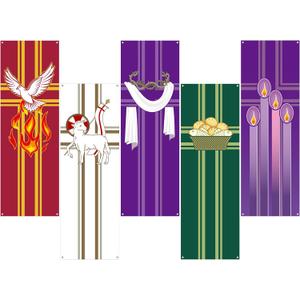 5Pcs Religious Church Banner with Scripture Banners for Sanctuary Wall Prayer Flag Welcome Religious Praise Hanging Signs Decor for Devotional Spaces Holiday Churches Home Supplies