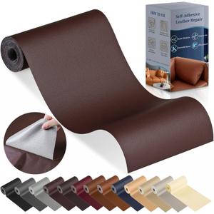 YAFLC Leather Repair Patch for Furniture, 4" x 63" Self Adhesive Leather Repair Kit Vinyl Repair Tape for Car Seat Sofa Jackets Couches Chair Brown