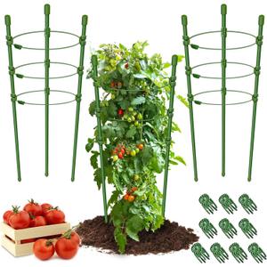 Legigo 3 Packs Plant Support Cages Tomato Cage for Garden- 18 Inch Adjustable Garden Cucumber Trellis Plant Stakes, Trellis Support Rings for Climbing Plants, Pots, Indoor Plants with 10 Plant Clips
