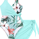 Girls Swimsuit One Piece Bathing Suit Tropical Floral with Adjustable Straps Girls'Swimwear with Cover Up 11-12Y