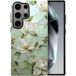 Case for Samsung Galaxy S25 Ultra,Magnolia Floral Aesthetic Case Glossy Slim Silicone Shockproof Cover for Girls Women