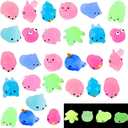 28PCS Mochi Squishy Toy for Easter Basket Stuffers, Easter Egg Fillers Glow in The Dark Mochi Animal Squishies Stress Relief Toy for Kids Party Favors, Classroom Exchange Prizes