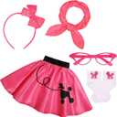 SIZGAROOT 50s Outfit for Girls 50s Sock Hop Poodle Skirt Costume for Girls with Accessories Halloween Party Dress Up (6-8 Years, Hot Pink)