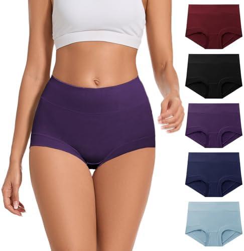 ALLBASE 5 Pack Womens Cotton High Waisted Full Coverage Underwear(Regular & Plus Size) Size XL