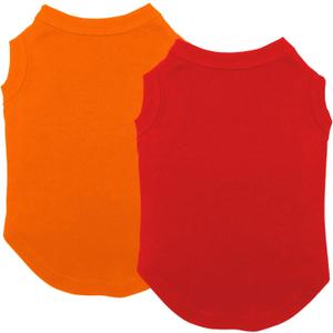 Chol&Vivi Dog Clothes, 2pcs Soft Cotton T-Shirts for Small, Medium, Large, Extra Large Dogs (Red and Orange, S (16" Chest))