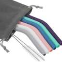 Senneny Set of 6 Silicone Drinking Straws for 30oz and 20oz - Reusable Silicone Straws BPA Free Extra Long with Cleaning Brushes- 6 Bent- 6mm diameter (Blue, Gray, White, Pink, Teal, Purple)