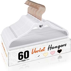 HOUSE DAY White Velvet Hangers 60 Pack, Non Slip Flocked Felt Hangers, Sturdy Velvet Clothes Hanger, Cute Heart Heavy Duty Coat Hanger, Ultra Slim for Closet Space Saving