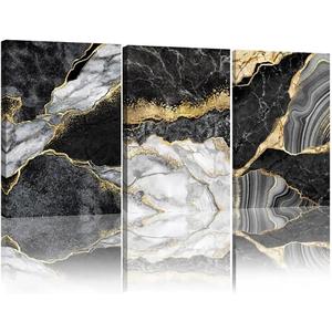 Abstract Black Gold Marble Texture Wall Art Modern Posters Prints Abstract Marble Wall Art for Living Room Decor Wrapped Canvas