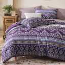 CASAAGUSTO Queen Size Comforter Sets, 7 PCS Dark Purple Boho Comforter Queen Size, Bohemian Striped Queen Bed in A Bag Set, Soft Bedding Set for All Seasons(90"X90")