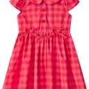 Little Bitty Girls Gingham Dress Sleeveless Checkered Peter Pan Collar Swing Kids Plaid Summer Sundress Party 2-7 Years (Red)