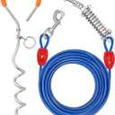 Petbobi Dog Tie-Out Cable and Stake - 30ft Heavy Duty Cable with Spring, No Tangle, 16in Ground Stake, Ideal for Yard, Camping and Beach, Suitable for Small Medium Large Dogs Up to 120 lbs, Blue (30 ft / 120 lbs)