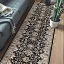 Long Hallway Runner Rug 3x25: Non Slip Runner Rugs with Rubber Backing Soft Kitchen Rug Farmhouse Distressed Carpet Runner for Living Room Bedroom Bathroom (Black, 3X25)
