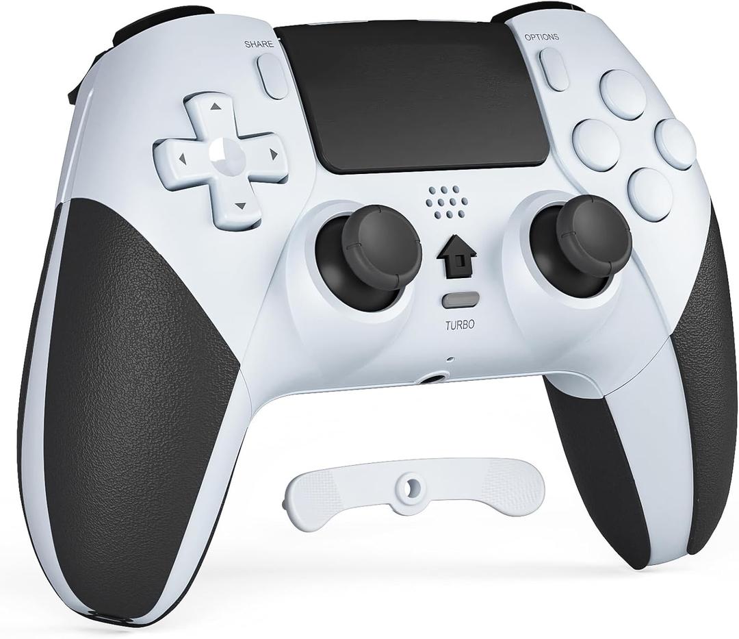 CHEREEKI Wireless Controller for PS4 with 2 Macro Buttons, 3.5mm Audio and Turbo Function, 6-Axis Motion Control, Dual Vibration, Gamepad Joystick for PS-4, Compatible with PS-4, Slim, Pro (White)