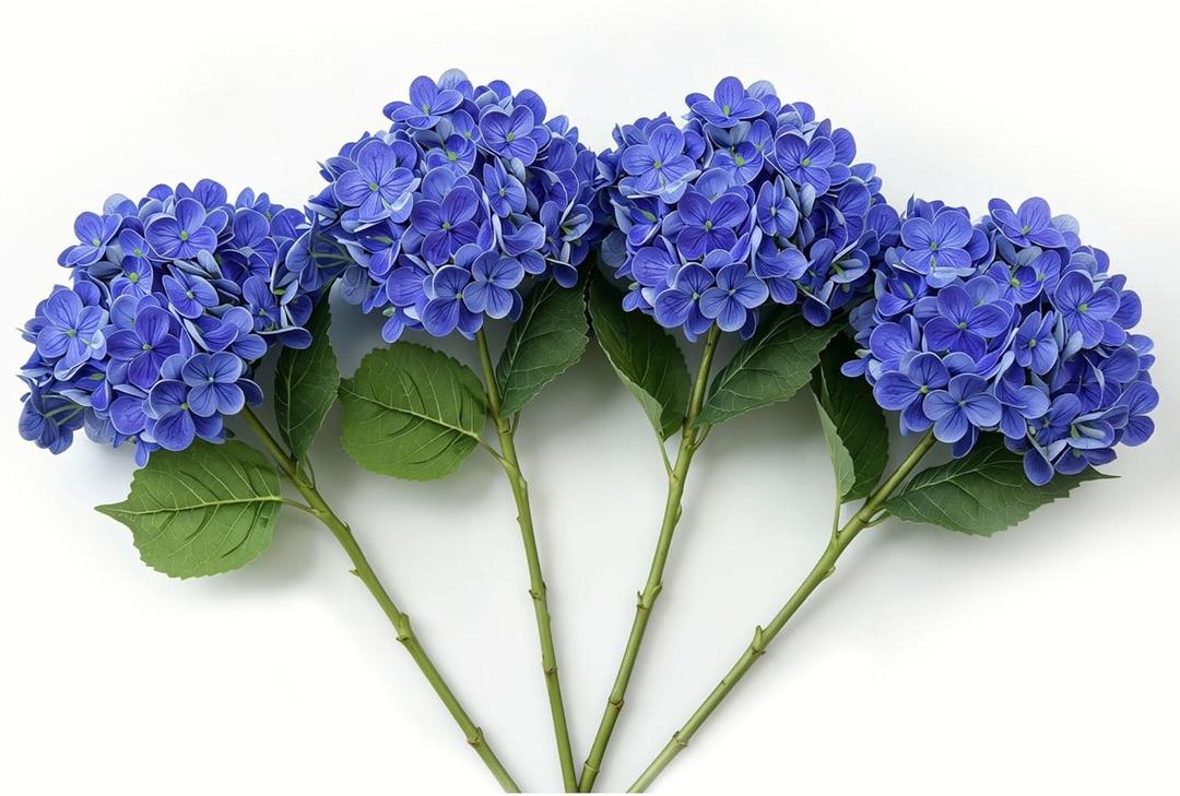 4 Pcs Faux Hydrangeas Real Touch Hydrangea Artificial Flowers Latex Large Fake Flower Long Stems for Wedding Home Party Table Centerpieces Decor (Blue)