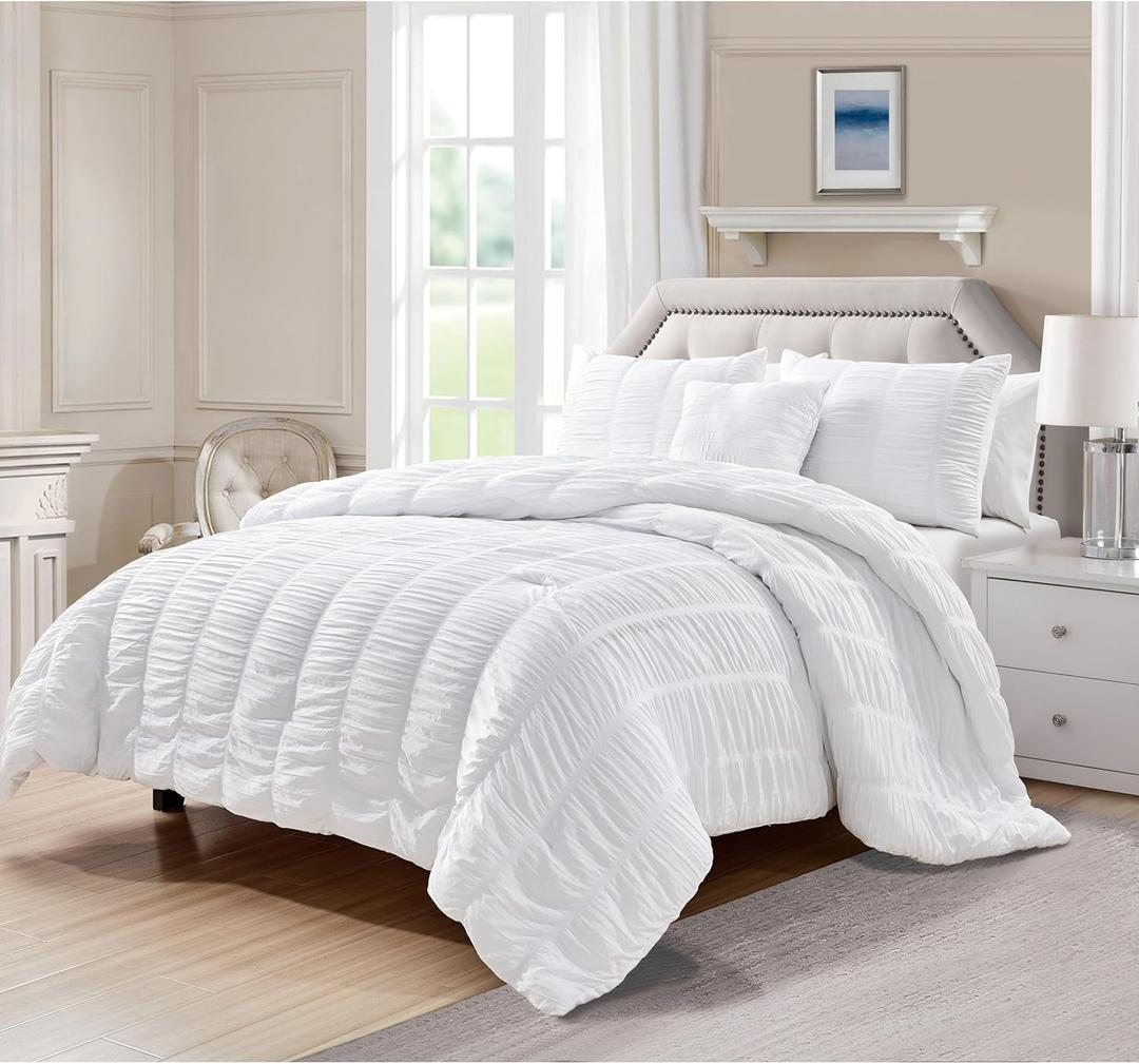 Bed Bath & Beyond Electra 1pc Seersucker Comforter Set White White - Queen - 1 Piece