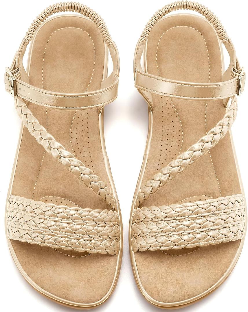 Aomigoct Dressy Womens Sandals Summer: Comfortable Strappy Flats Sandals Women - Casual Walking Woman Shoes