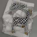 Yookeer 2 Pcs Easter Black and White Bunny Decor Easter Check Plaid Rabbit Statues Gift Decorations for Spring Home Decorative Bunny Ornaments for Table Centerpiece Living Room Decor