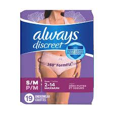 Always Discreet Adult Diapers for Women, Incontinence Underwear, Postpartum Essentials, Disposable Briefs, Max Absorbency, Bladder Leak Protection, Small/Medium, 19ct