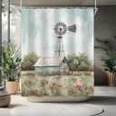 Windmill Shower Curtain Rustic Farm Country Bathroom Decor, Waterproof Cloth Fabric with Hooks, 70x78 Inches