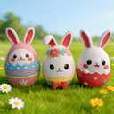 3Pcs Egg Rabbit Statue Set, Hand-Painted Unique Shapes and Colors Home Decor Sculpture, Easter Bunny Gift