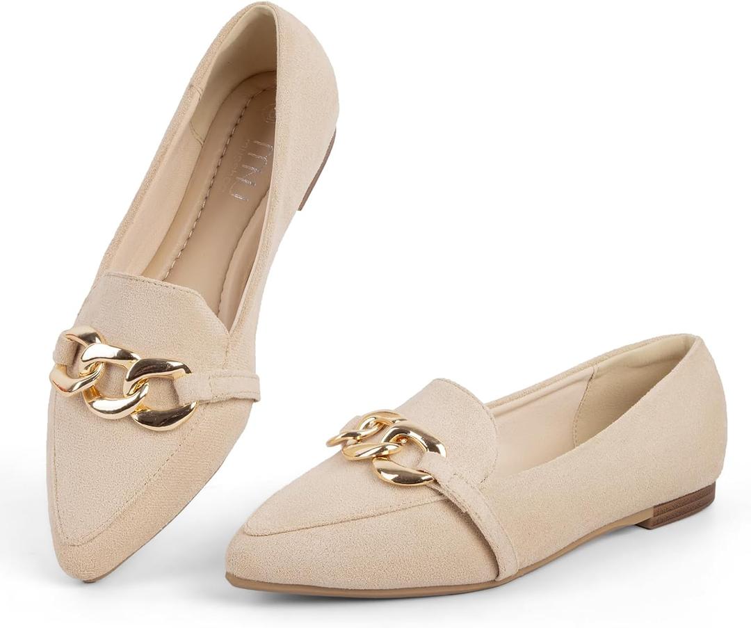 MUSSHOE Women's Loafers Comfortable Fashion Chain Flats Shoes for Women (9.5)