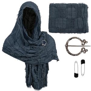 Zwirelz Wrap Dune Wasteland Hooded Shawl With Viking Brooch Cowl Scarf Rogue Medieval Viking Cloak Renaissance Costume Cape (78.7 x 27.5 inches, Navy)