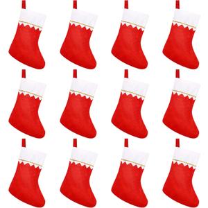 12pcs Felt Christmas Stockings for Christmas Fireplace Hanging Stocking Red Non-Woven Fabric with Golden Trim (7.5" Openning)