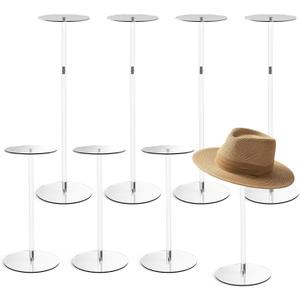 8 Pcs Acrylic Hat Stand, 12" to 17" Clear Hat Stands, Wig Hat Display Rack, Adjustable Height Hat Holder, Round Acrylic Risers for Display Hat (8 pcs)