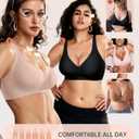 OEAK Womens Deep V Bras Wireless Comfortable Bra Supportive No Underwire Bras Tshirt Push Up Bralettes Plunge Seamless Bra (Beige, S)