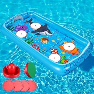 ShinyRelief Inflatable Pool Hockey Game Set for Kids, Floating Pool Toy with Puck and Pushers 65 x 33 in Water Swimming Training Game Toys for Boy Girl Teen Adults Summer Celebration(Ocean)