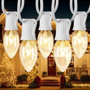 Vintage C9 Warm White Christmas Lights Outdoor, 100 FT C9 String Lights for Christmas Decorations Holiday Party Indoor Room Outdoor Roofline Backyard Garden Patio Cafe Home Decoration, E17 Base