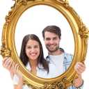 Large Photo Booth Props 32 x 24 Inch Gold Picture Selfie Frame Vintage Photo Round Frame Creative Friends Party Selfie Props Corrugated Plastic Accessories for Wedding Birthday Bachelorette Supplies