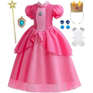Princess Costume for Girls Princess Dress Up Costume with Accessories Kids Birthday Party Halloween Cosplay (5-6 Years)