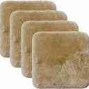 Square Fur 4 Pack Sheepskin Chair Pad Fur Seat Cover Soft Comfortable Application Car Seat Conference Room Office Chair Living Room Sofa Dining Chair Cushions(18x18 Inch, Khaki Brown)